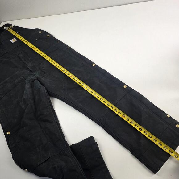 Carhartt Bib Overalls Mens Large Tall Black Insulated Quilt Lined Duck Canvas - Picture 14 of 16